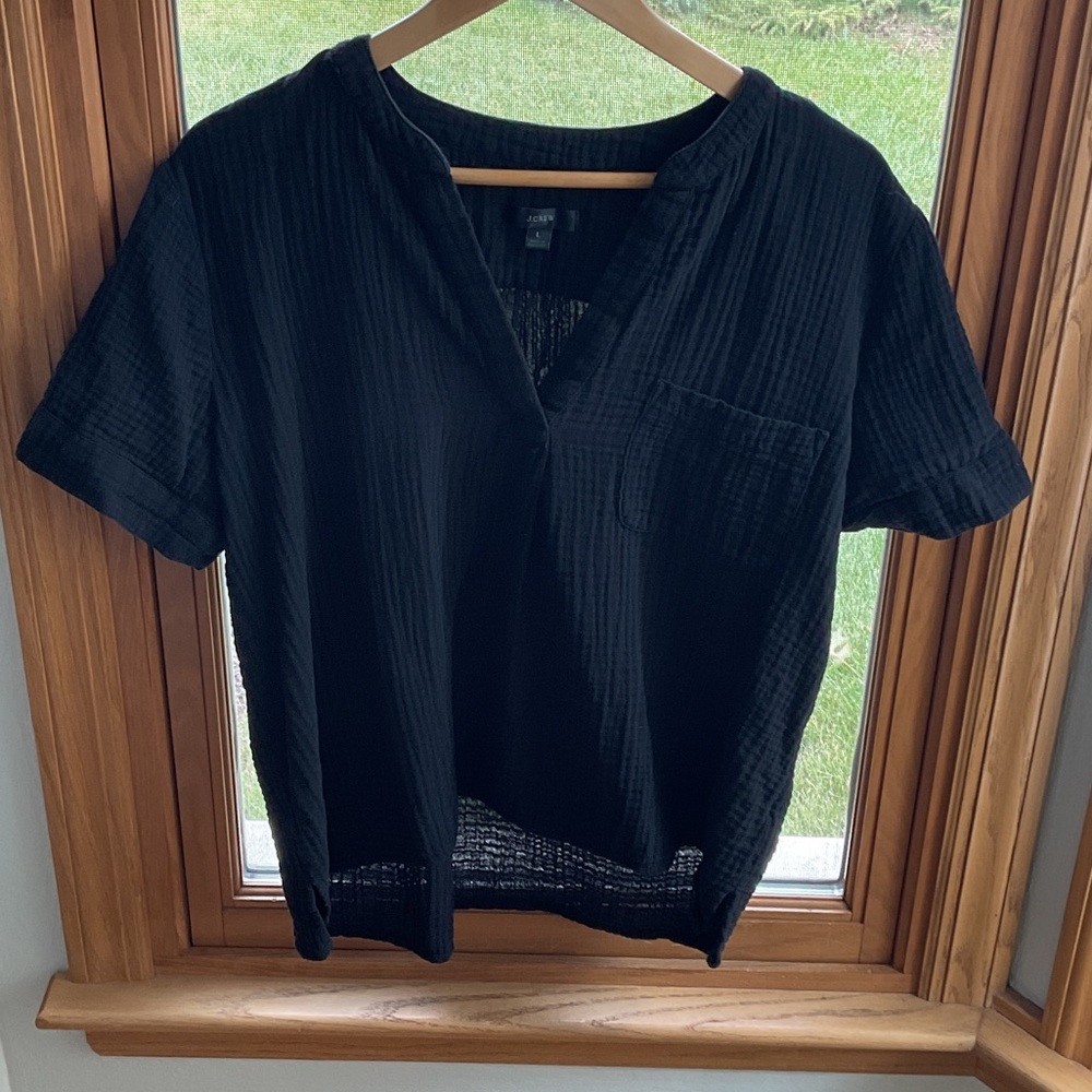 J. Crew Black Textured Short Sleeve Blouse